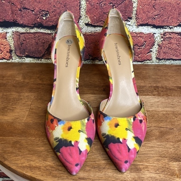 Town Shoes Gomez Vibrant Colourful Floral Sexy Pump Slip On Heels Size 8.5 - Picture 6 of 13